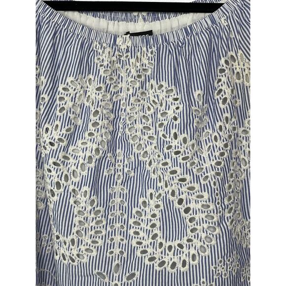 Express Blouse Eyelet Off the Shoulder Striped 3/4 Sleeve Cotton Lined Blue S - Picture 5 of 12